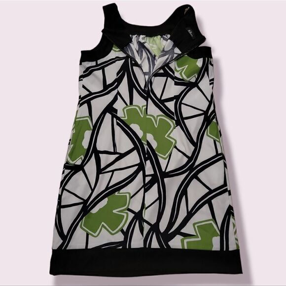 AGB Dress. Sleeveless White Mini Dress with Black & Green Pattern. Size 14 - Picture 7 of 9